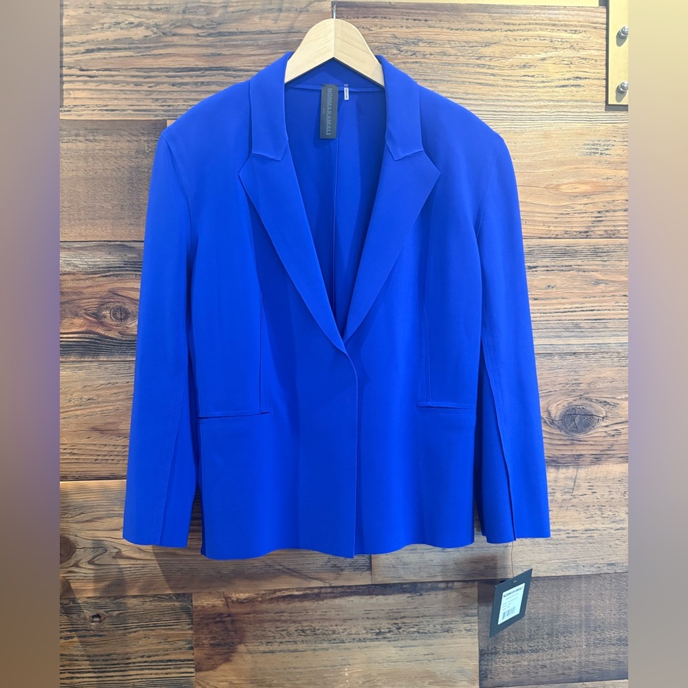 Norma Kamali Single Breasted Straight Fit Jacket in Cobalt - Picture 4 of 14